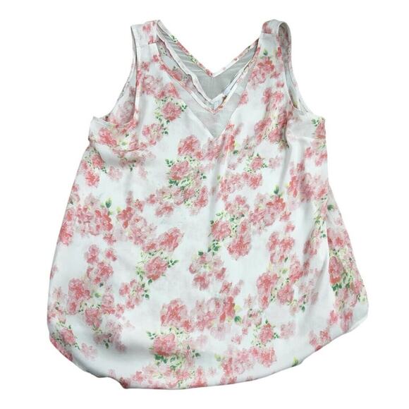 Madison Grey Pink Floral Blouse Sz Large Sleeveless Top Loose V-Neck Cami - Picture 5 of 6